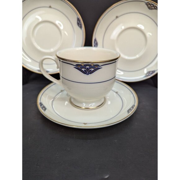 Gorham Fine China Florentine Lapis Footed 24K Gold Banded 1 Cup and 3 Saucers - Picture 6 of 11